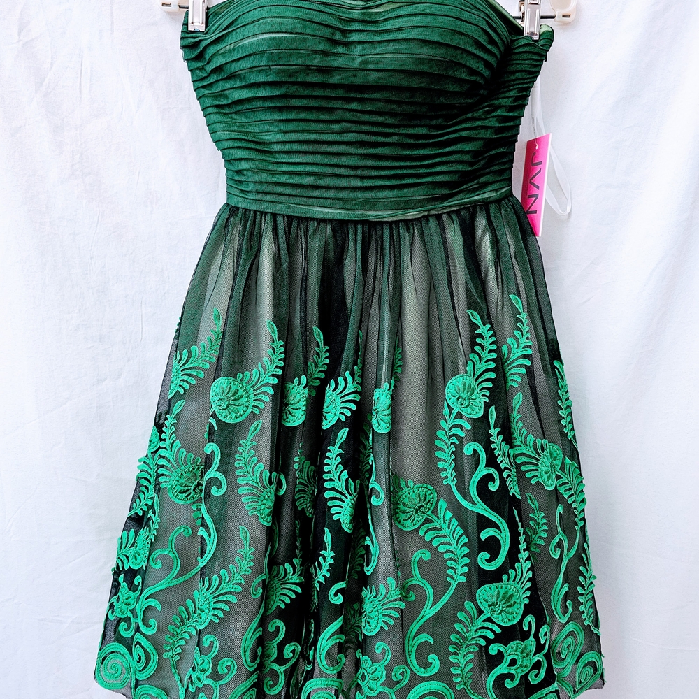 JVN Green Strapless Ruched A-line Dress